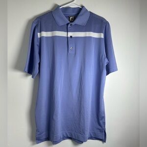 FootJoy FJ Golf Polo Shirt, Men’s Size Medium White Blue Striped Short Sleeve.